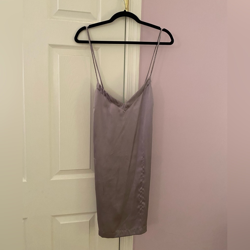 Free People Lavender Satin Slip Mini Dress w/ Rhinestones on Straps